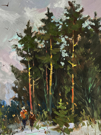 Vibrant impressionist oil painting A walk through the winter forest by Yuriy Suprunchuk