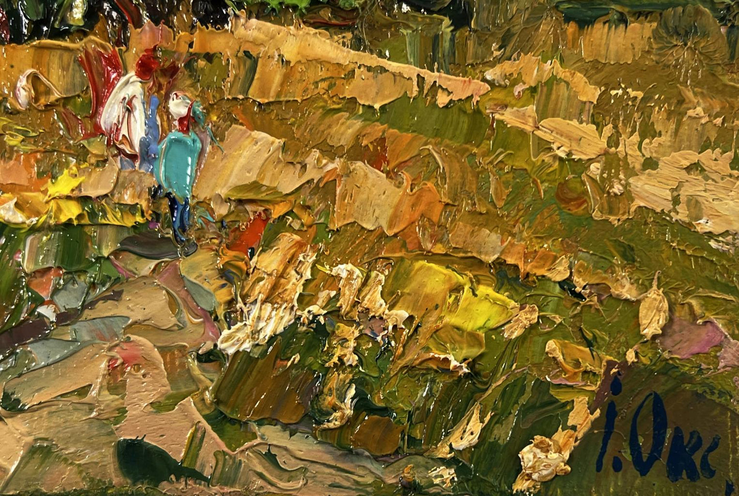 Impasto oil painting of village wheat fields by Oksana Ivanyuk