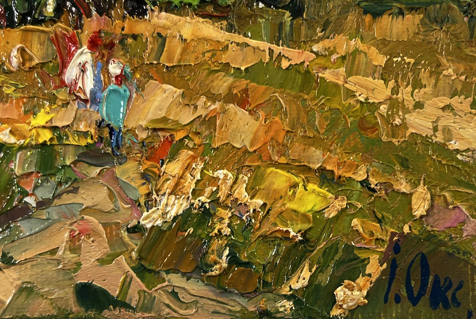 Impasto oil painting of village wheat fields by Oksana Ivanyuk