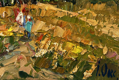 Impasto oil painting of village wheat fields by Oksana Ivanyuk