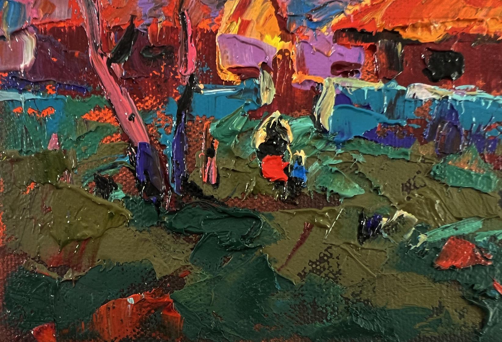 Vibrant Sunset Village Glow oil painting by Oleksiy Ivanyuk