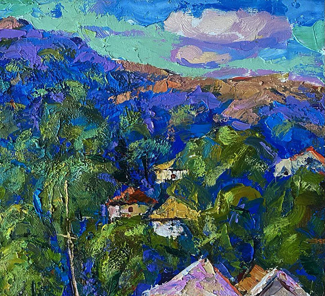 Vibrant impressionist oil painting of Oleksiy Ivanyuk village in valley