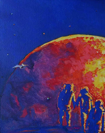 Oil painting Red ball in space Anatoly Varvarov