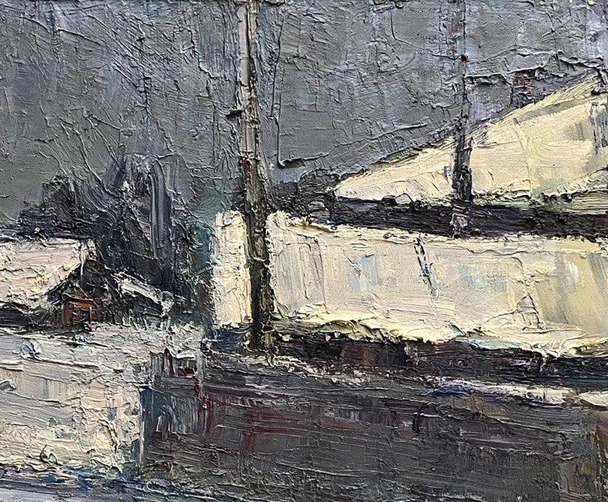 Textured impasto oil painting March Frosts by Volodymyr Pashchenko coastal scene