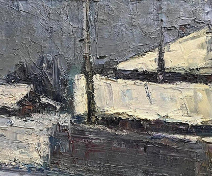 Textured impasto oil painting March Frosts by Volodymyr Pashchenko coastal scene