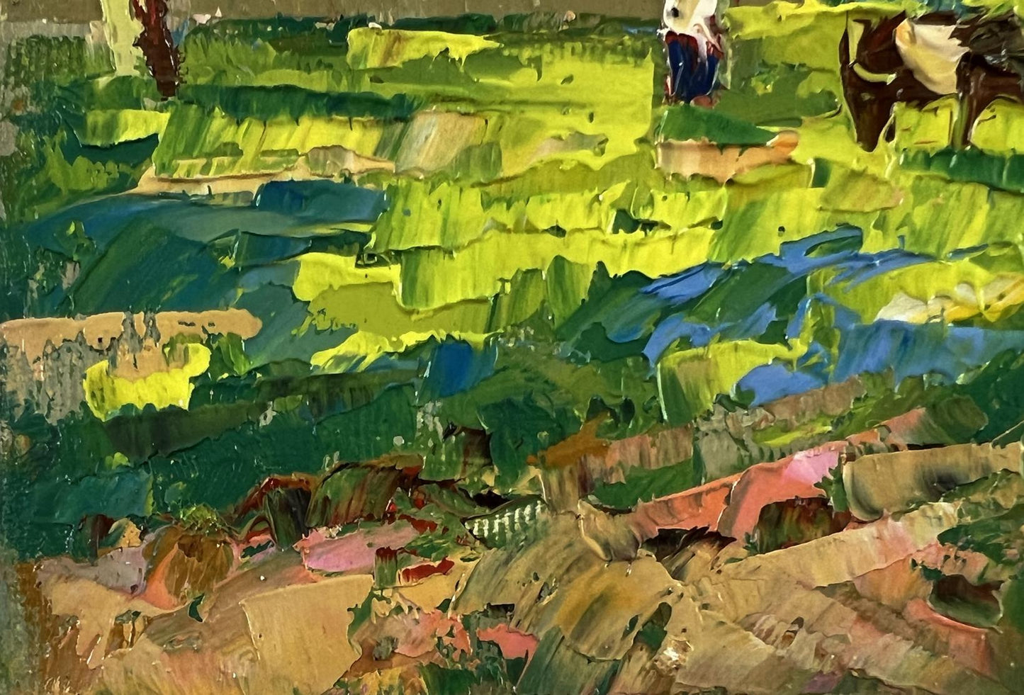 Vibrant impressionist oil painting of cows grazing near Oksana Ivanyuk village