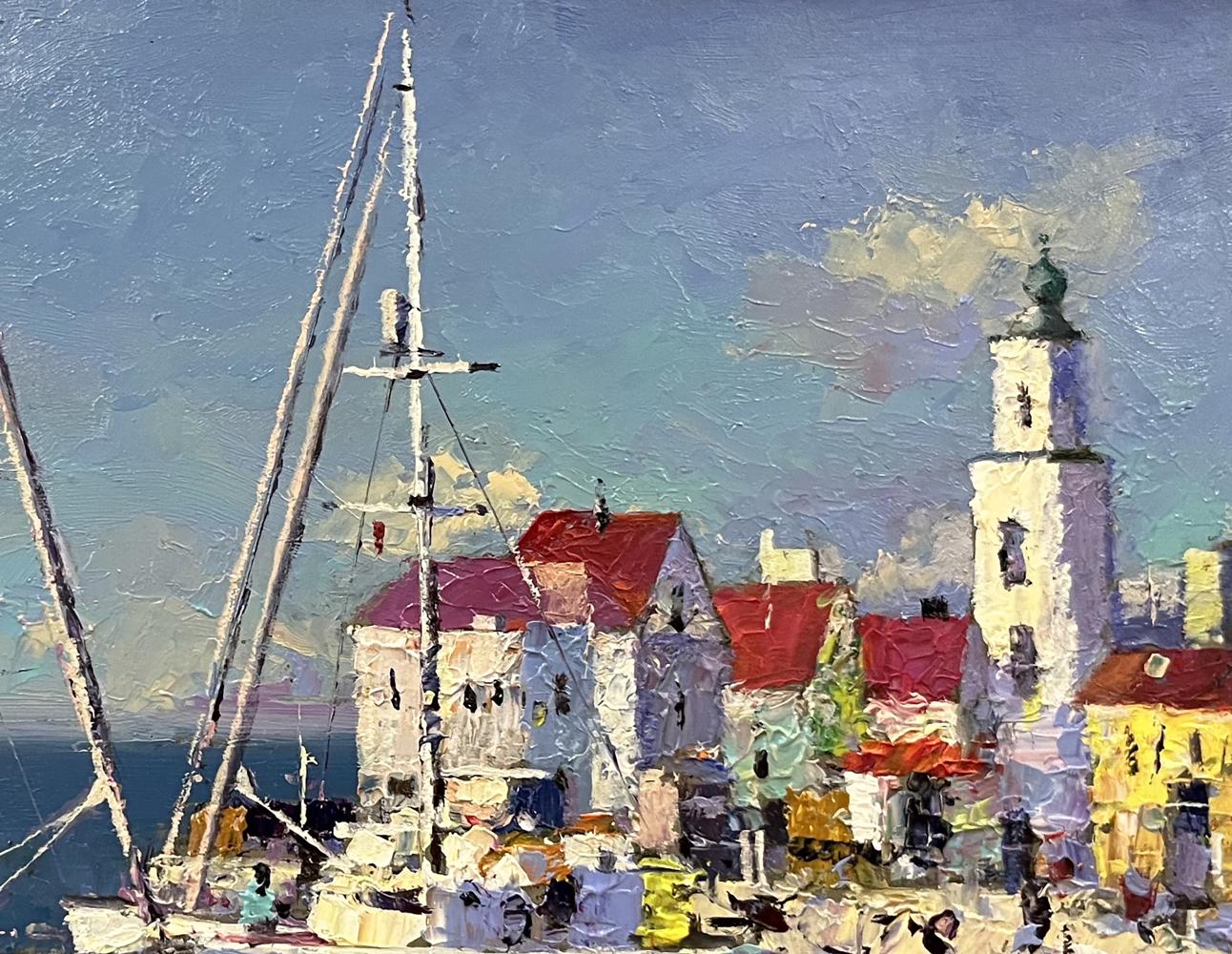 Vibrant impressionist oil painting Ships at the Shore by Serhiy Rybak