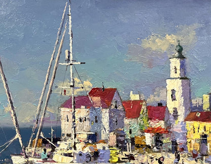 Vibrant impressionist oil painting Ships at the Shore by Serhiy Rybak
