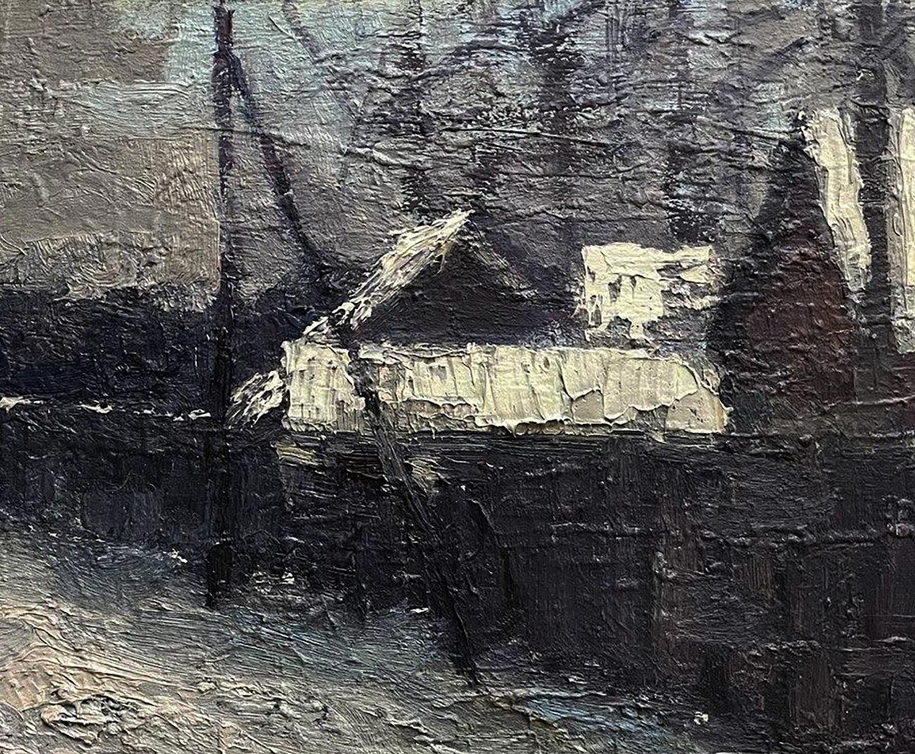 Oil painting Snowy spring by Volodymyr Pashchenko, textured snowy building