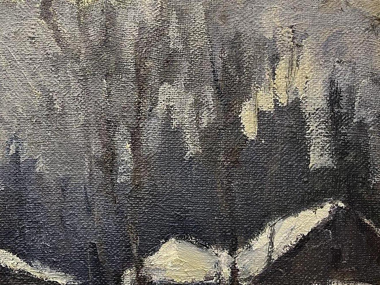 Textured oil painting White Night by Volodymyr Pashchenko dark landscape