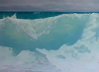 Oil painting of dynamic turquoise sea waves by Vasily Korkishko