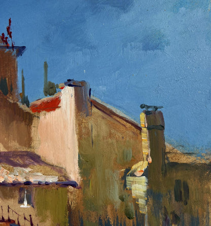 Textured oil painting of terracotta rooftops by Yuriy Suprunchuk