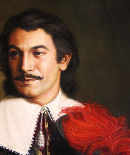 Oil painting The Brave Gascon Valeriy Bulat portrait of man with mustache