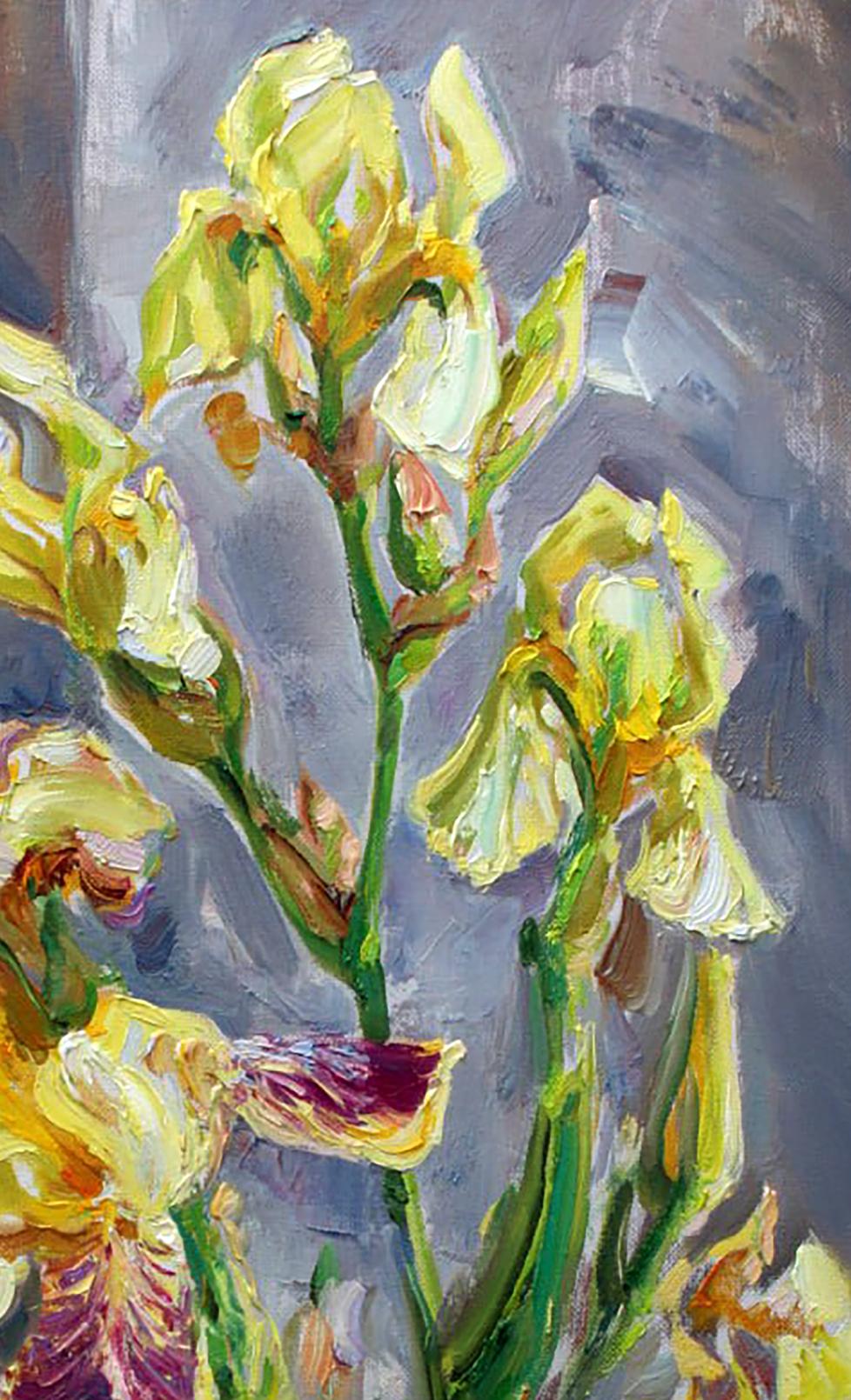 Oil painting Yellow irises by Leonid Pavlenko impressionist style