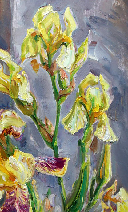 Oil painting Yellow irises by Leonid Pavlenko impressionist style