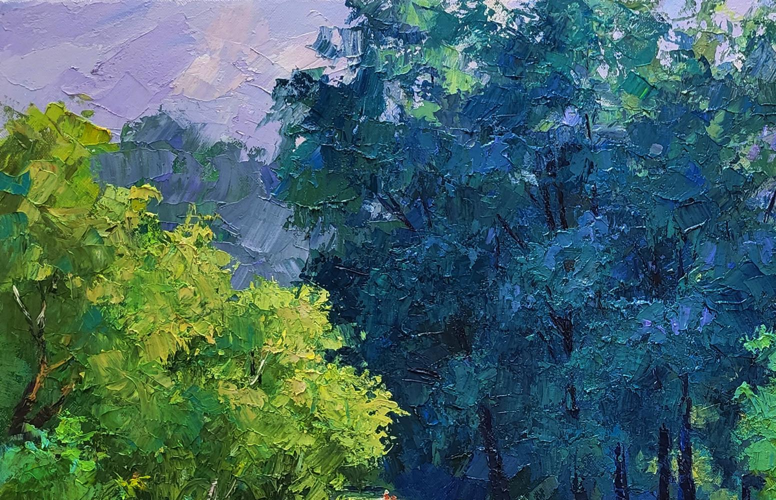 Vibrant impressionist oil painting Road to the river by Boris Serdyuk forest scene
