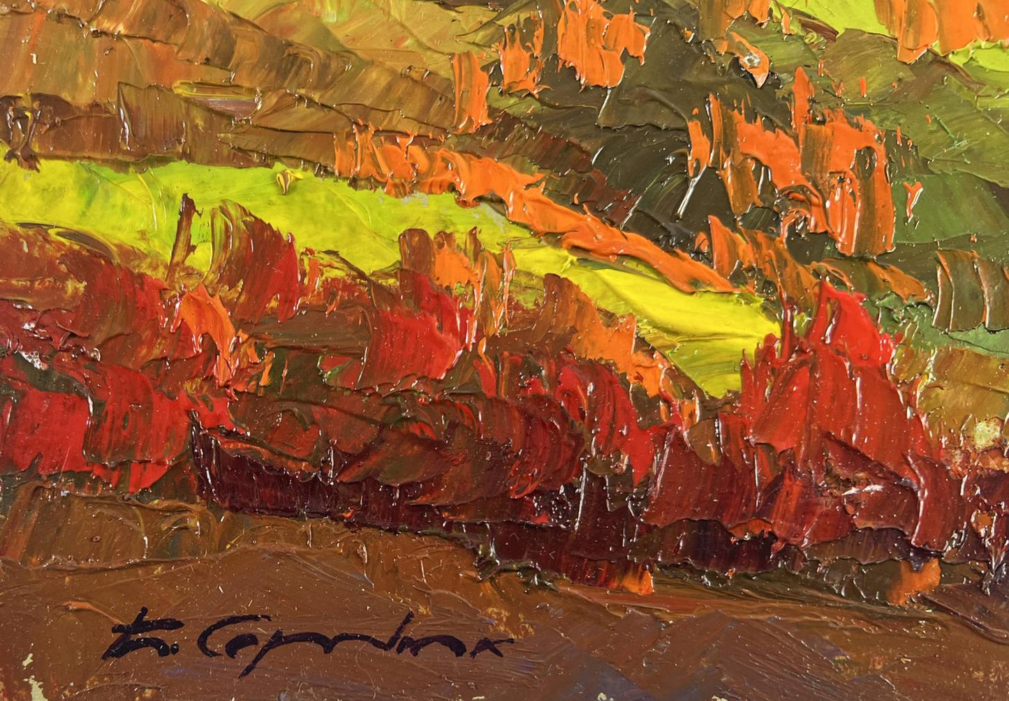 Vibrant oil painting Flame of Leaves in the Autumn Wind by Boris Serdyuk