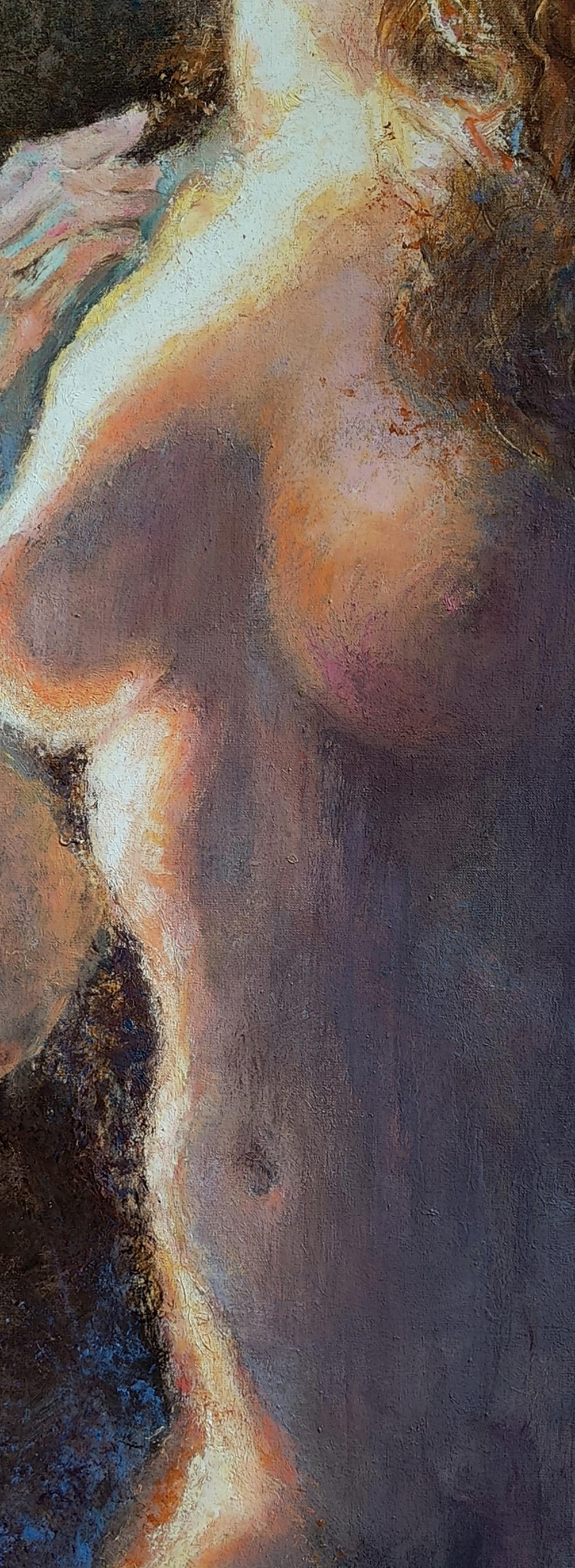 Impressionistic oil painting of female figure in light by Oksana Osnach