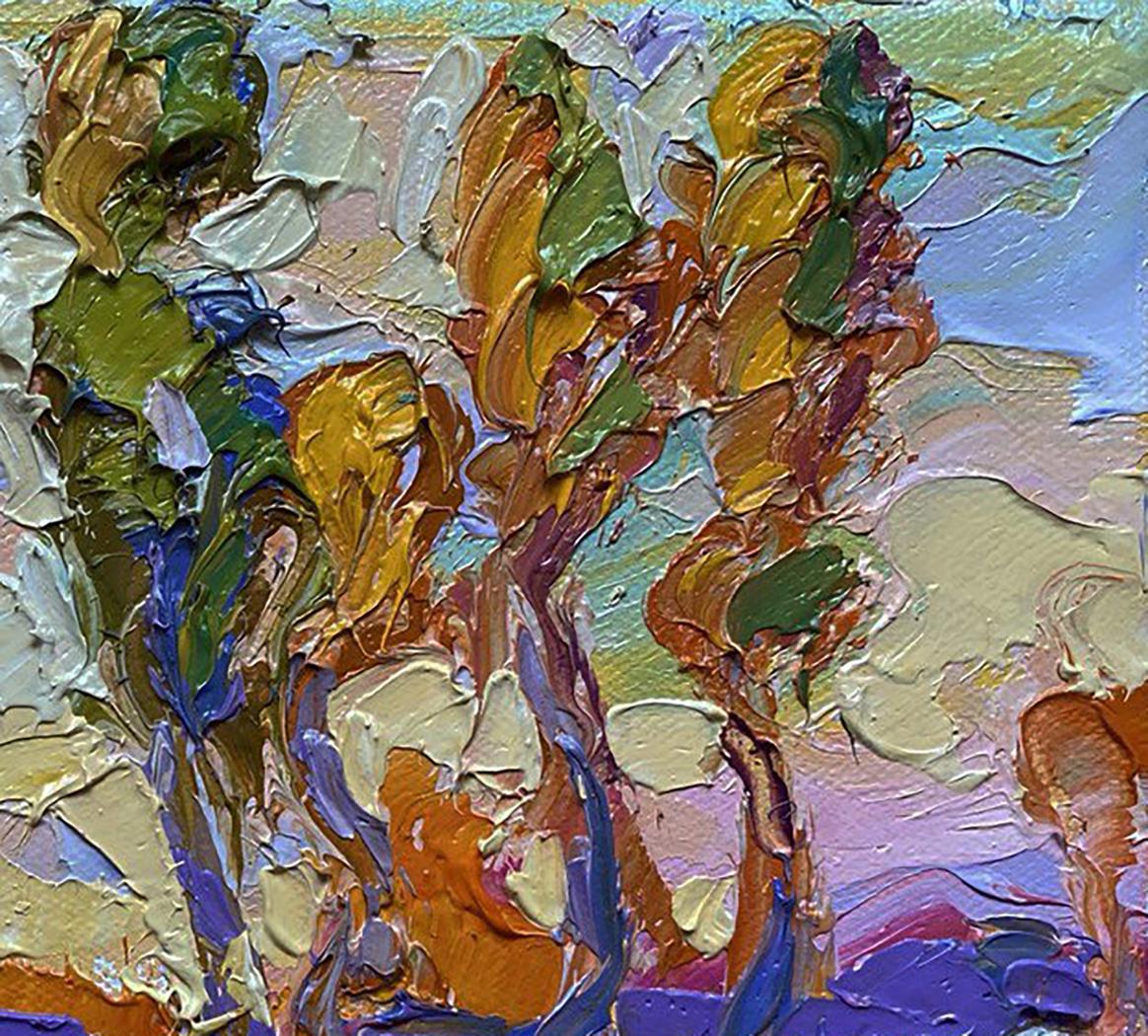 Vibrant impressionist oil painting of yellow sunset in autumn field by Oleksiy Ivanyuk