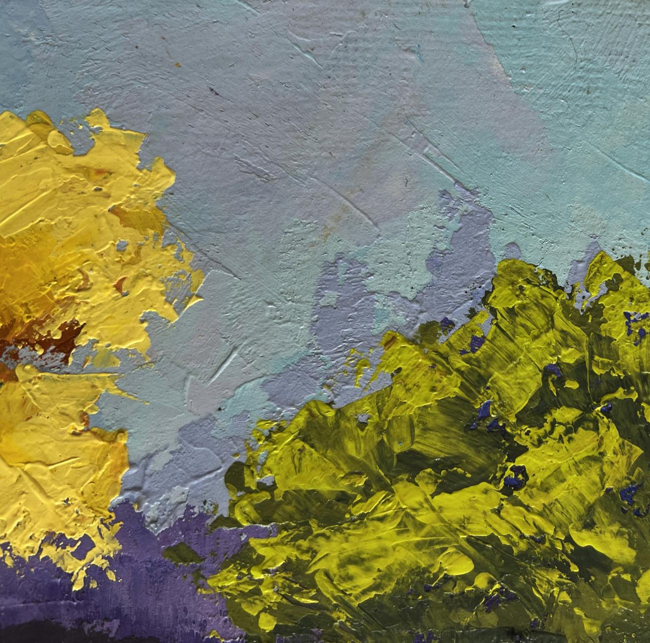 Oil painting In the autumn forest V. Zadorozhnya with yellow and blue-purple layers