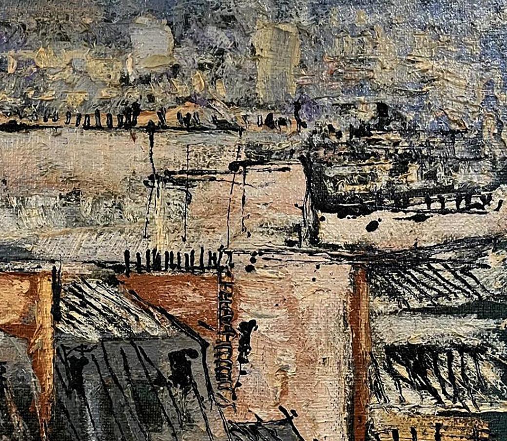 Abstract oil painting Life in the City by Serhiy Kovalev in earth tones