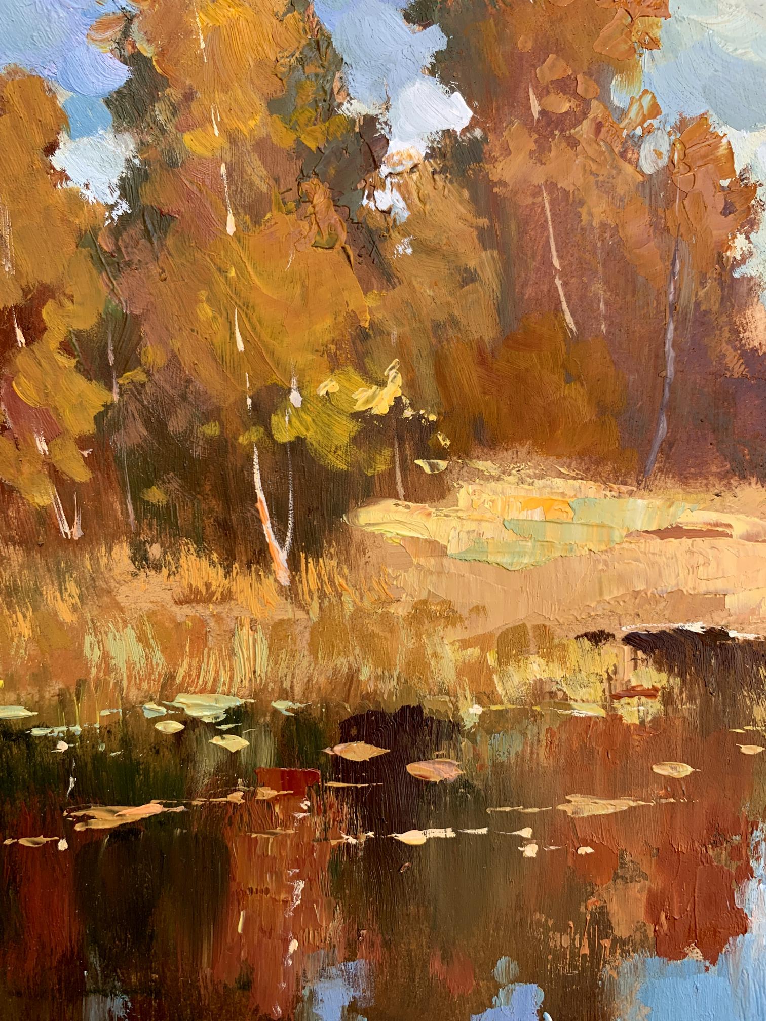 Golden autumn and gentle river oil painting by Yuriy Suprunchuk
