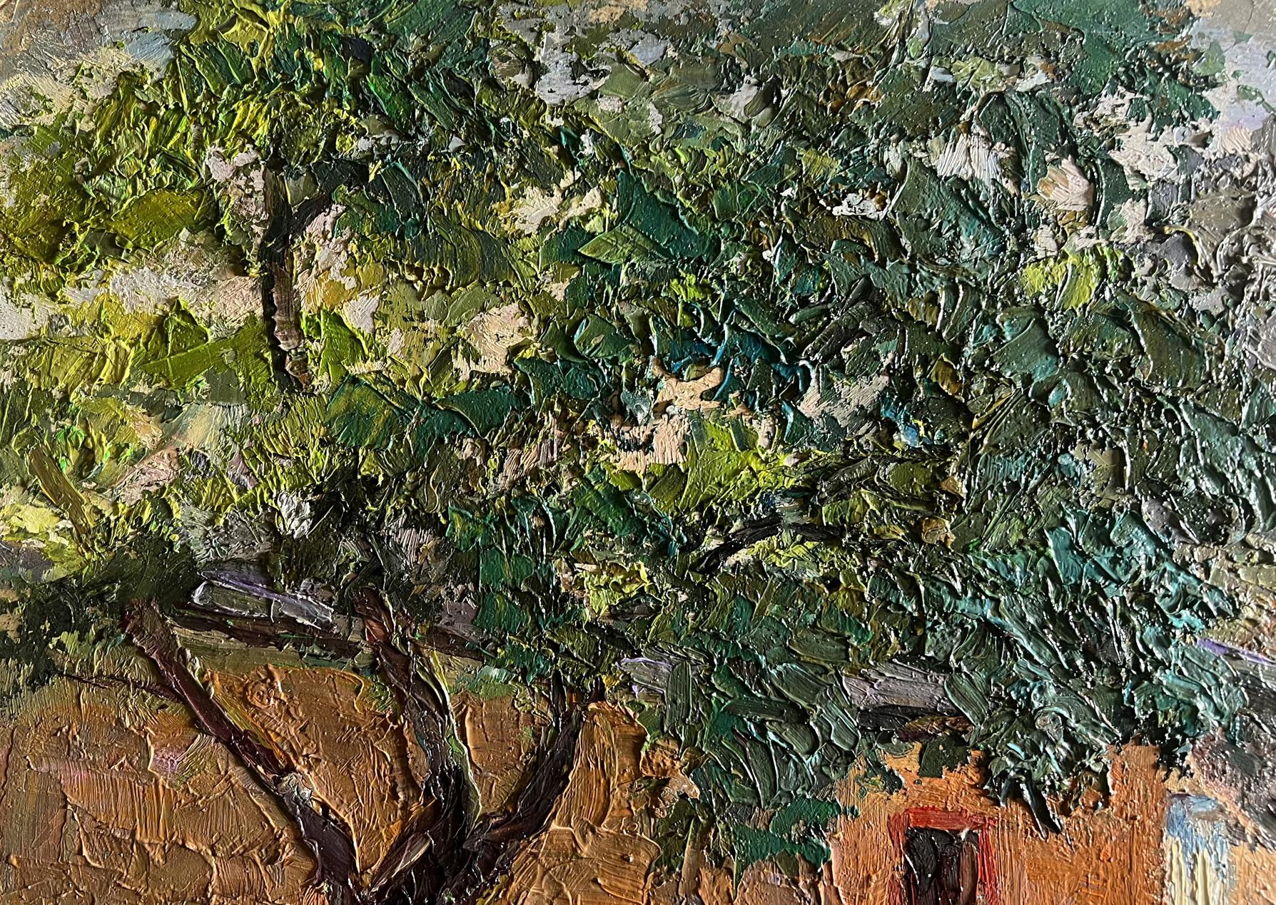 Textured oil painting of village tree in summer by Boris Serdyuk