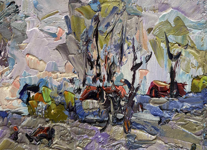 Oil painting Far from the village by Oleksiy Ivanyuk abstract textured vibrant