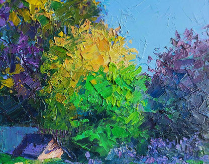 Vibrant impressionist oil painting Summer by Boris Serdyuk with textured trees
