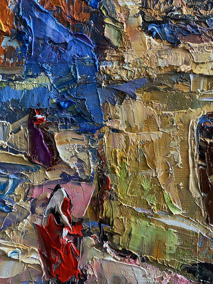 Oil painting Quiet city courtyard by Oleksiy Ivanyuk in vibrant impasto