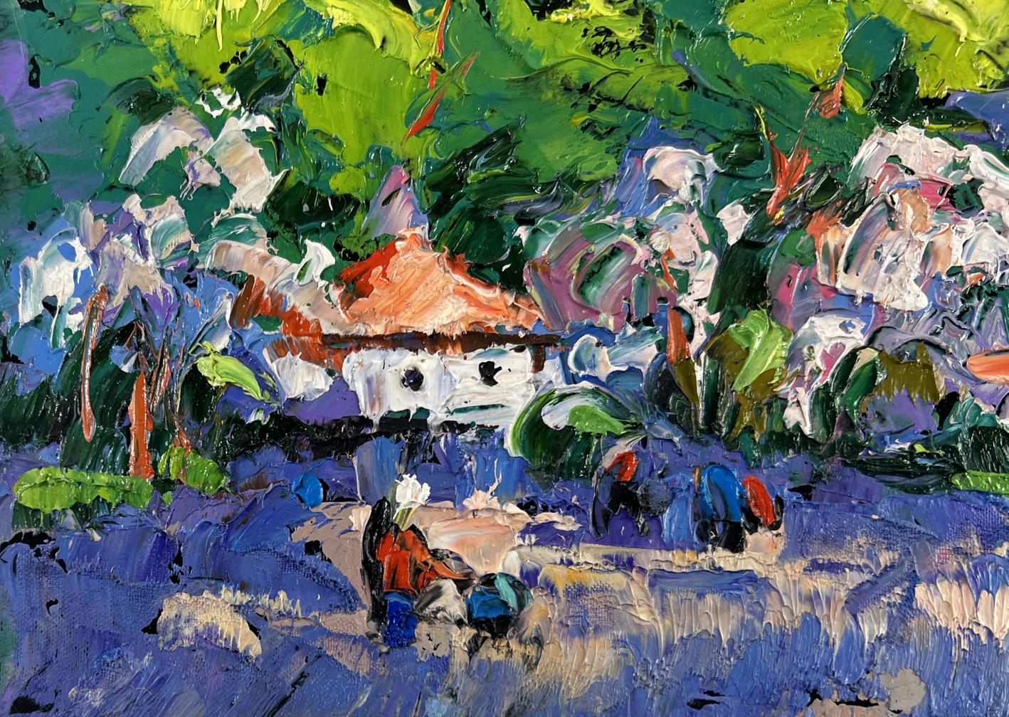 Vibrant impressionistic oil painting of white house with orange roof by Oleksiy Ivanyuk