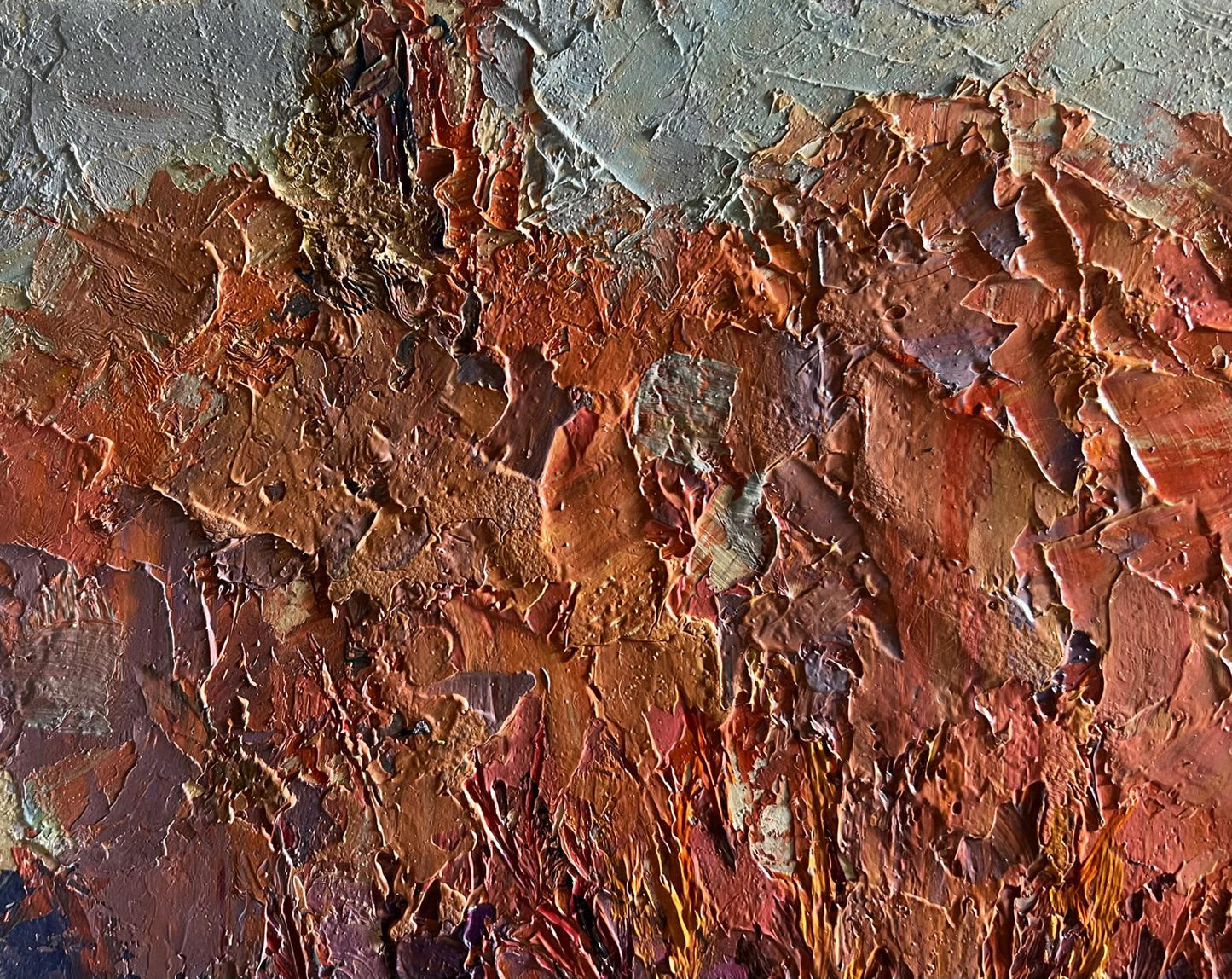 Oil painting Autumn evening in the forest by Boris Serdyuk, textured earthy tones