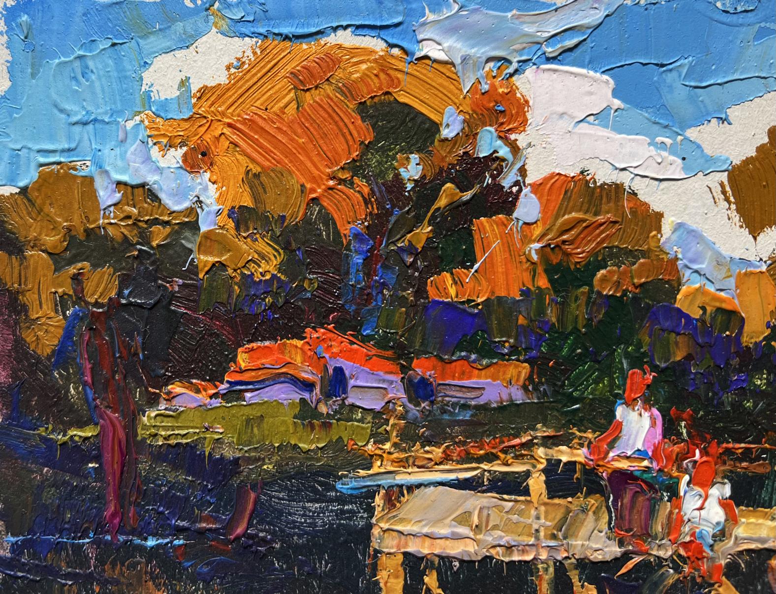 Vibrant impressionist oil painting Evening freshness by the river by Oksana Ivanyuk