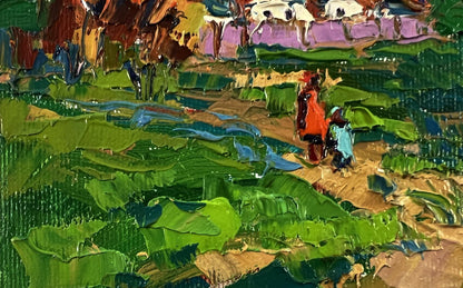 Vibrant impressionist oil painting Outside the Village by Oksana Ivanyuk