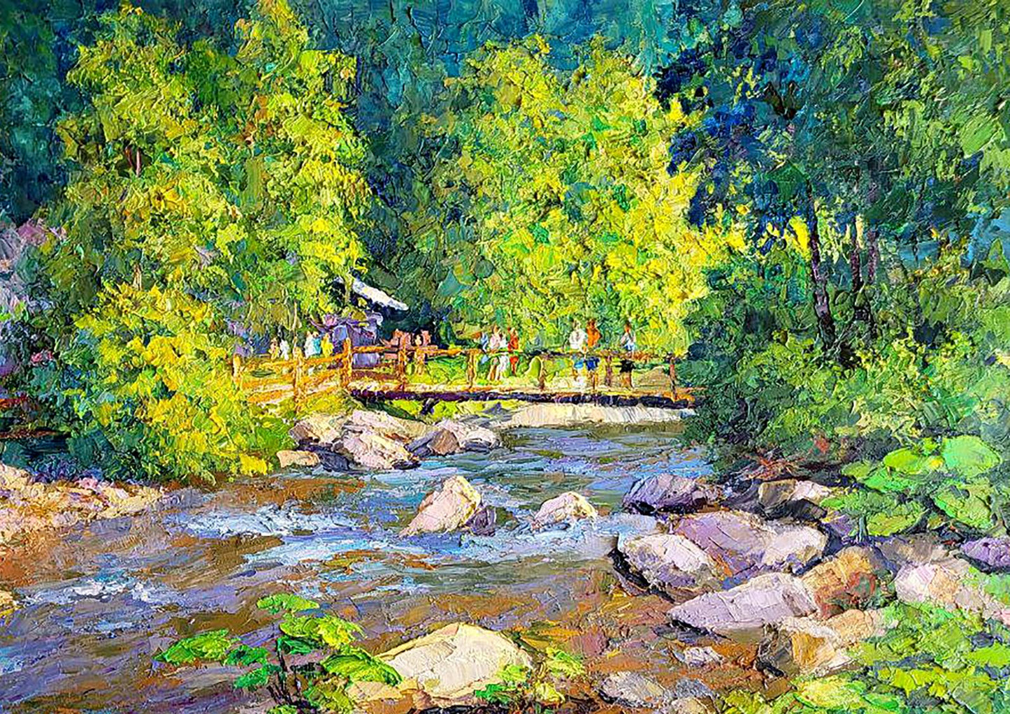Vibrant impressionist oil painting April morning at the temple by Boris Serdyuk