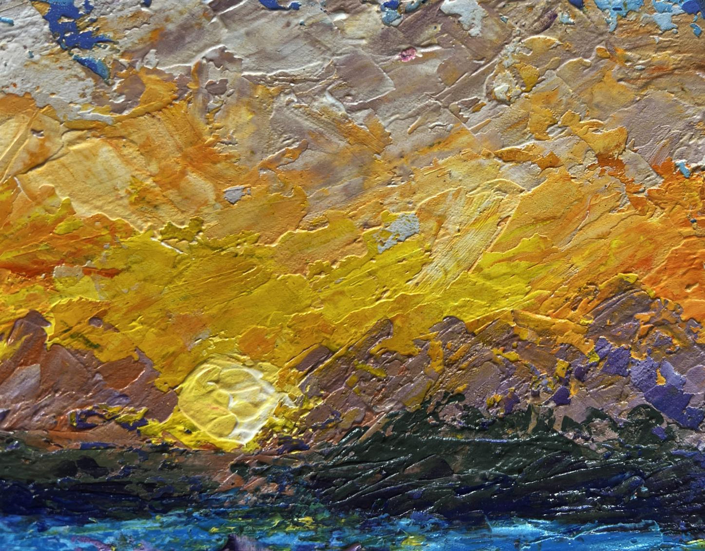 Oil painting Farewell light on the horizon by V. Zadorozhnya, textured sunset strokes