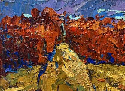 Vibrant impressionist oil painting Autumn smell of the field by Oksana Ivanyuk