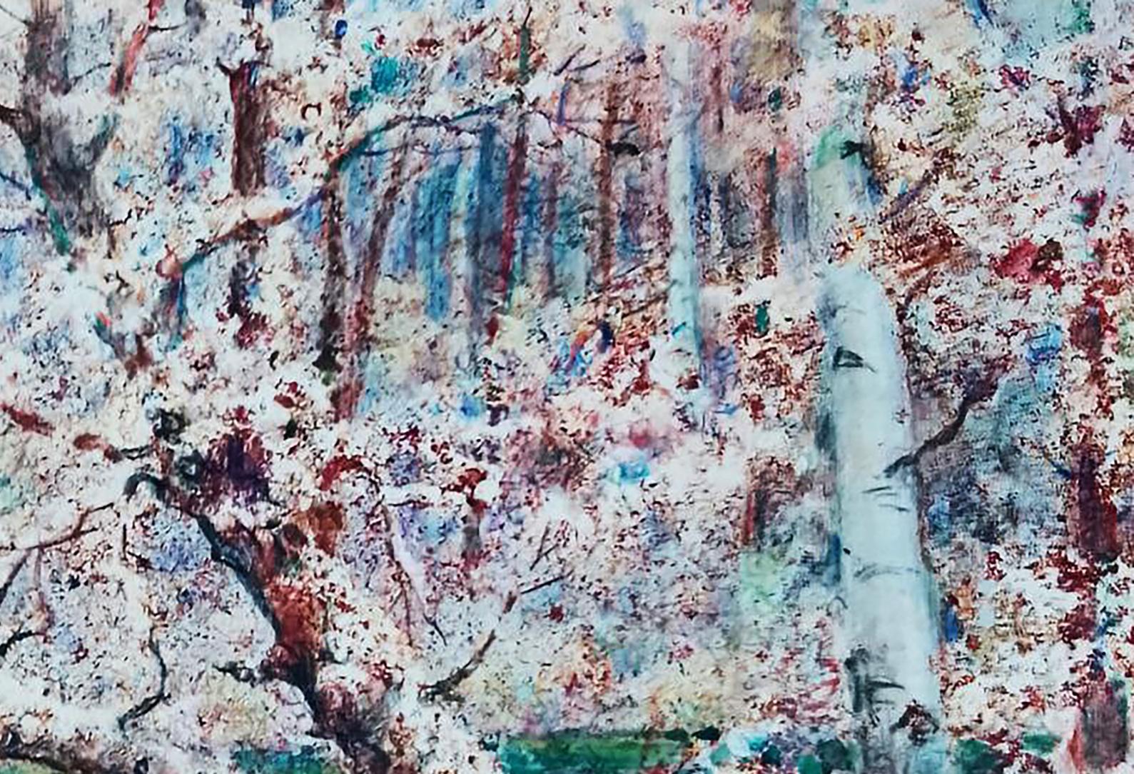 Oil painting After the winter snowstorm by Vitaly Duhnevich: snowy birch forest