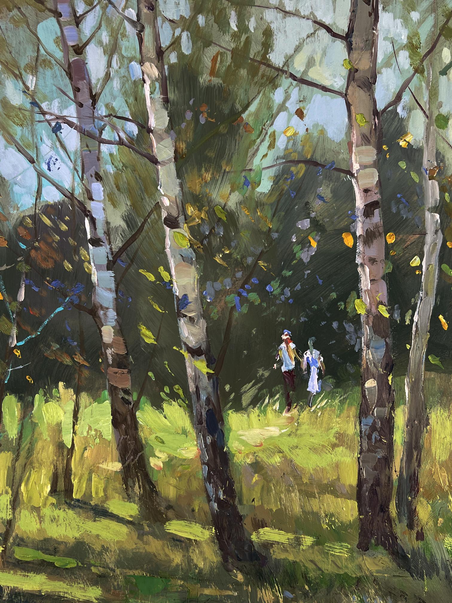 Vibrant oil painting A walk among the birches by Yuriy Suprunchuk