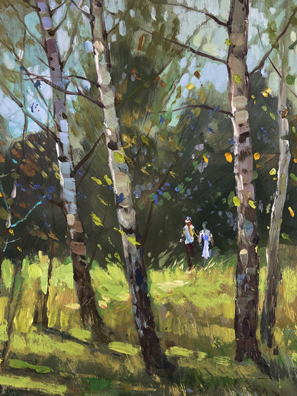 Vibrant oil painting A walk among the birches by Yuriy Suprunchuk
