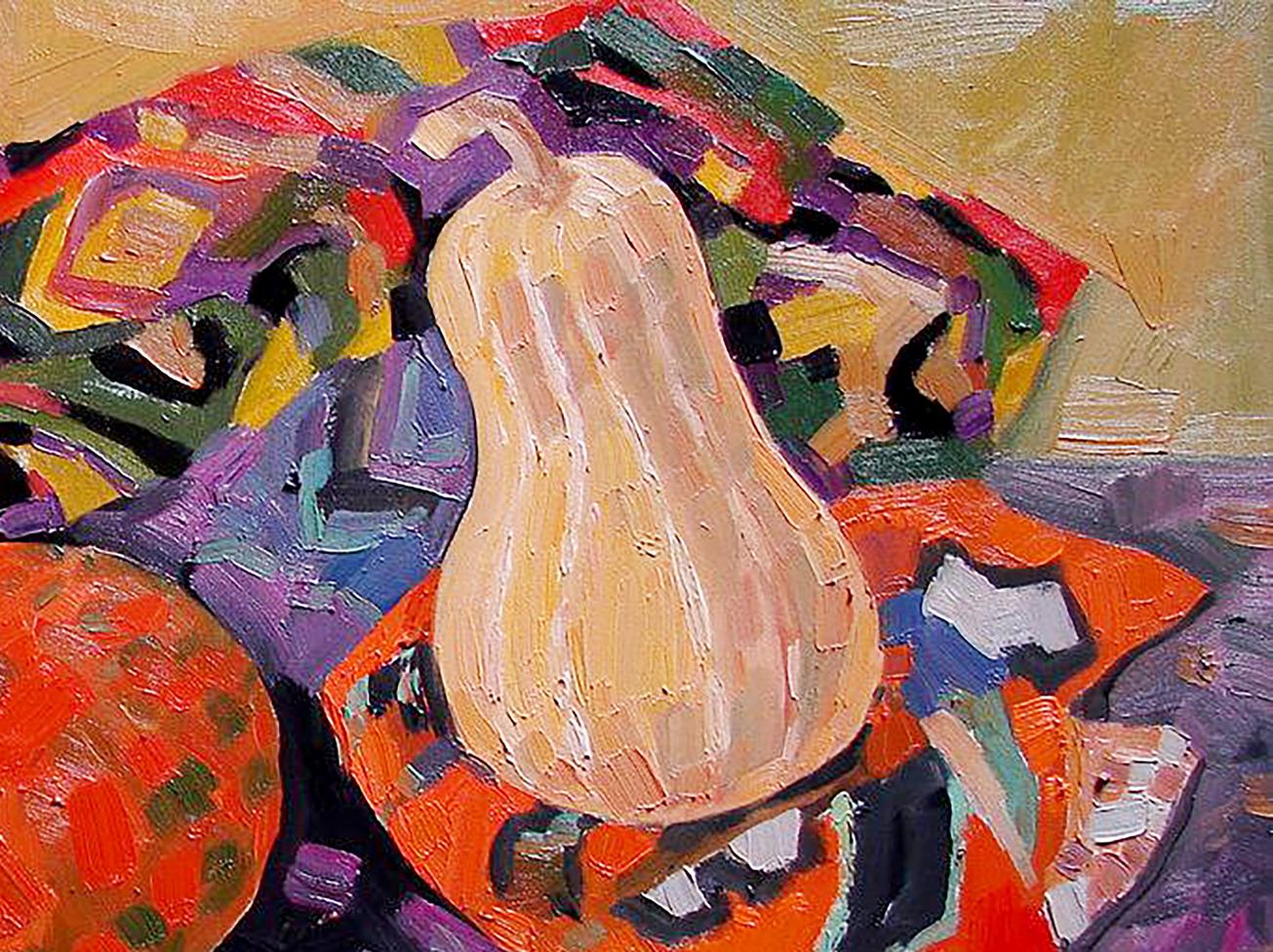 Oil painting of beige Hokkaido squash by Tatyana Shulyak