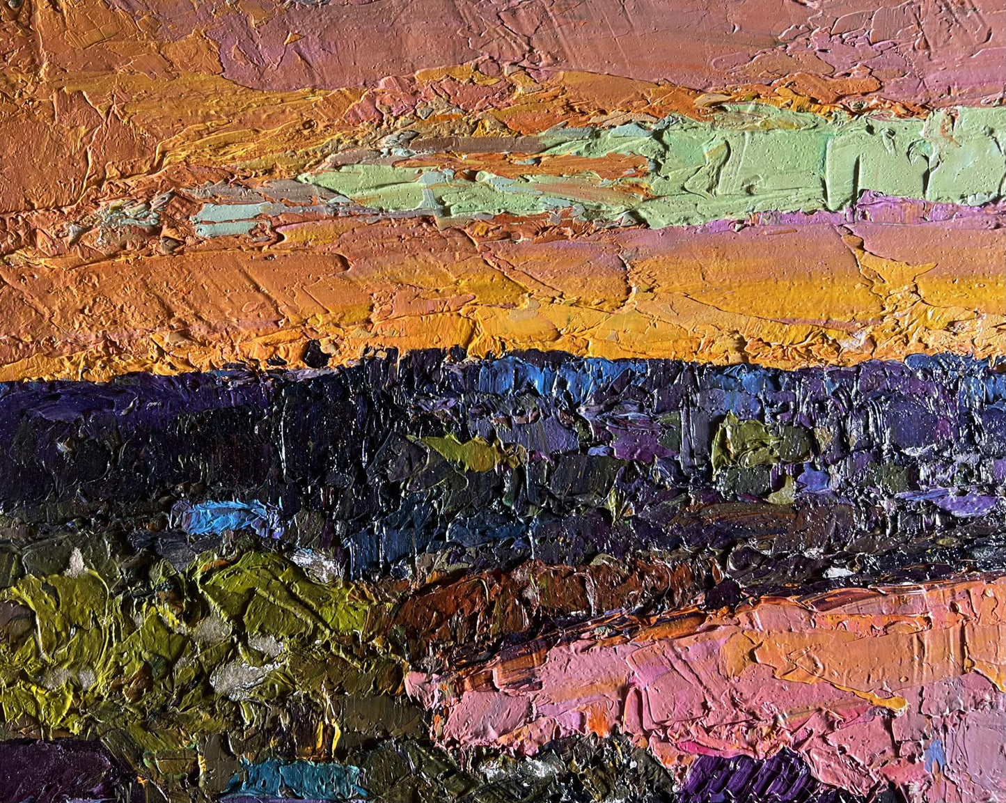 Oil painting Orange sunset sun by Boris Serdyuk vibrant abstract