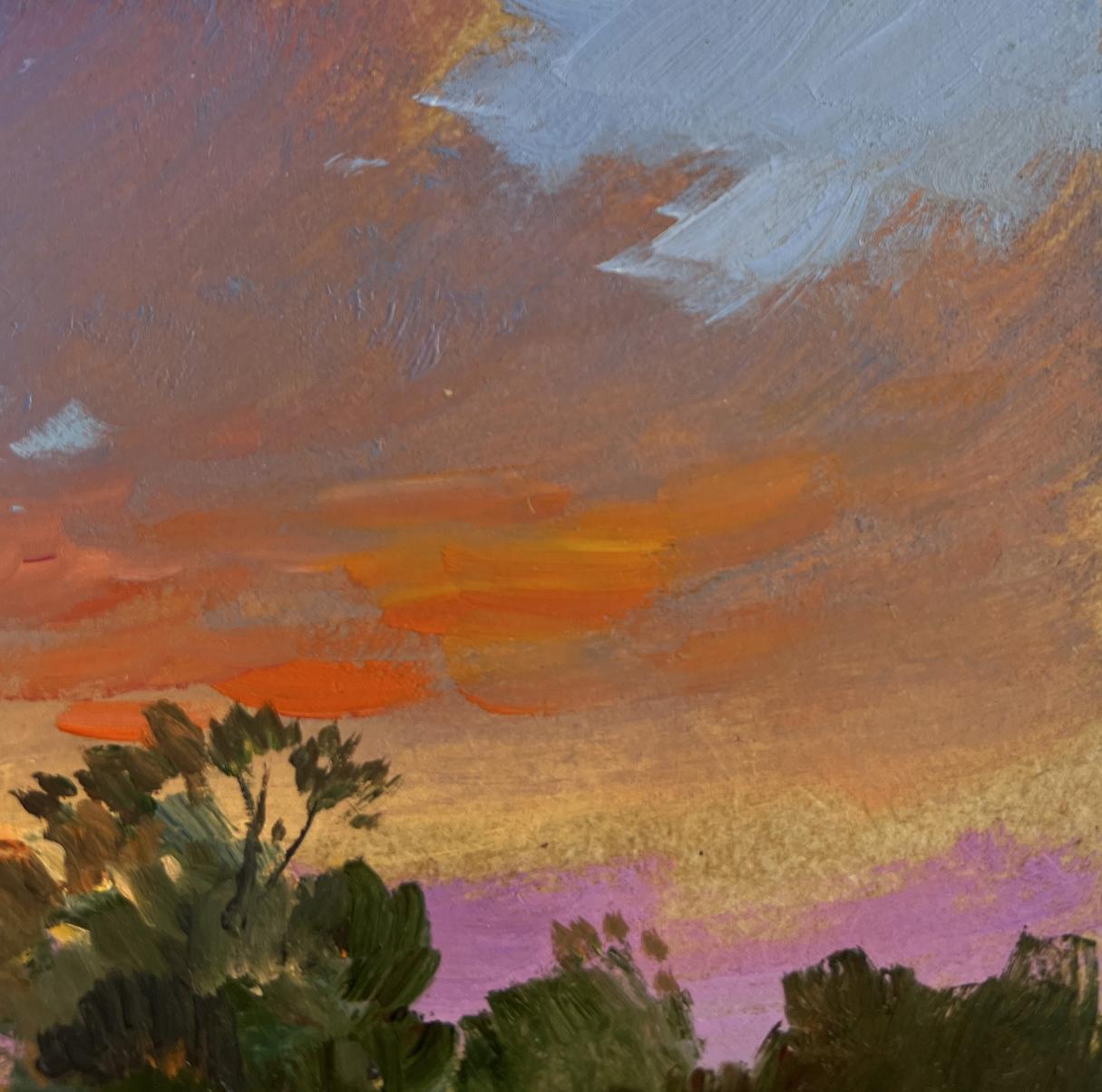 Oil painting Gold of the passing day by Yuriy Suprunchuk vibrant sunset over trees