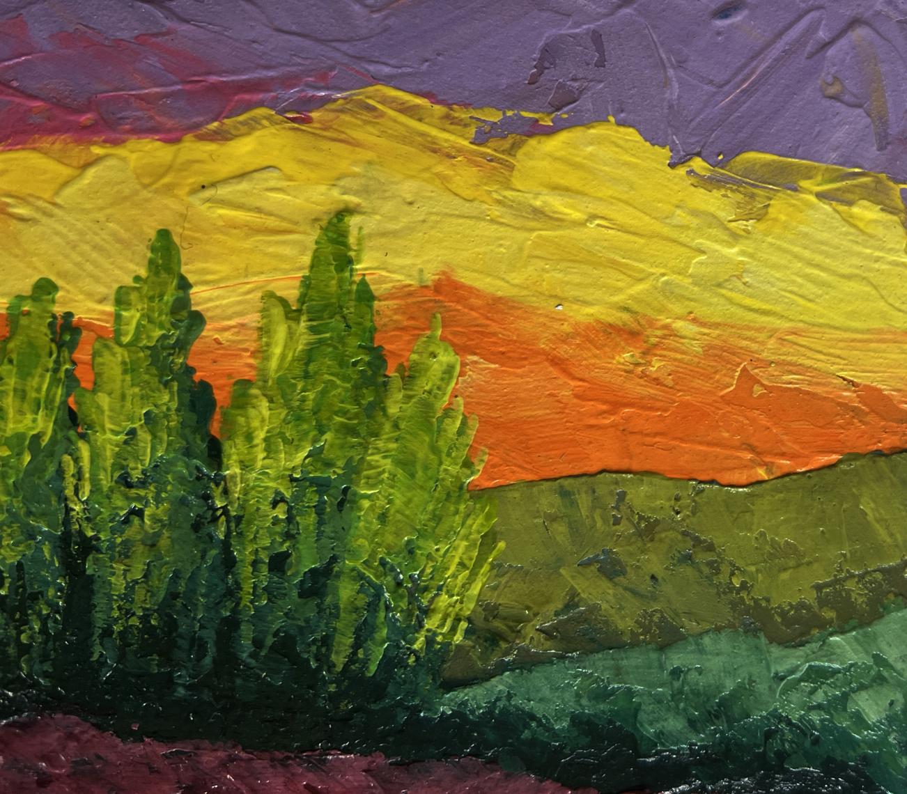 Vibrant impressionist oil painting Summer evening in sunset colors by V. Zadorozhnya