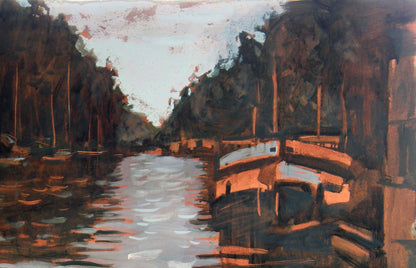 Impressionistic oil painting of city canal by Ed Potapenkov