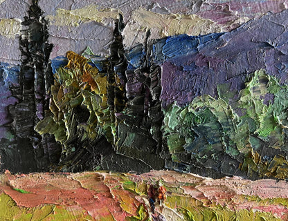 Oil painting Flowery mountain meadows by Boris Serdyuk, impasto textured landscape