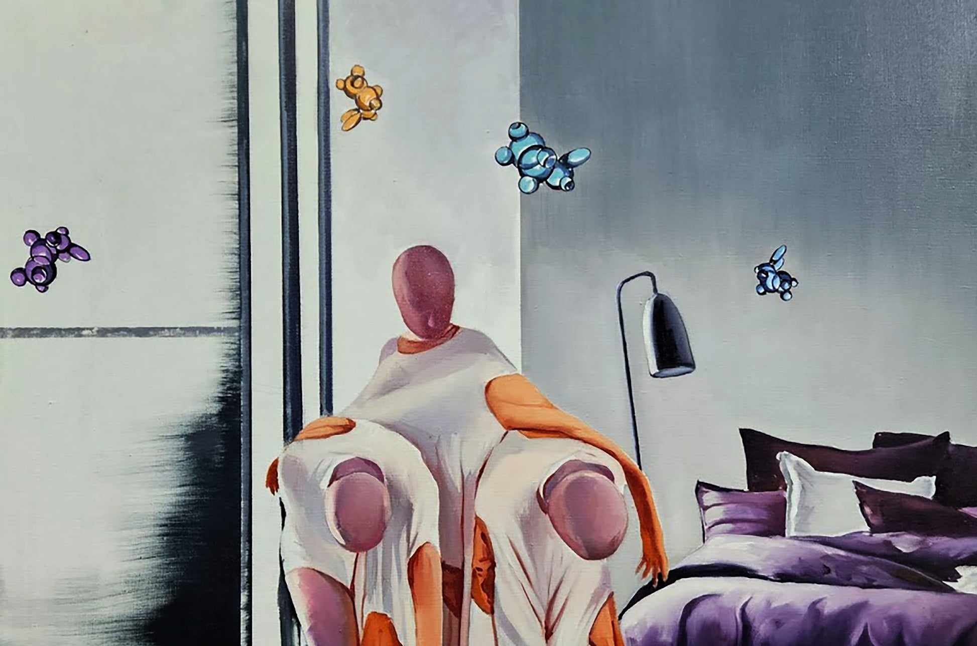 Oil painting The hostess came home by Igor Konovalov, surreal robed figure by window