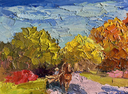 Oil painting Golden Autumn by Boris Serdyuk, vibrant textured trees