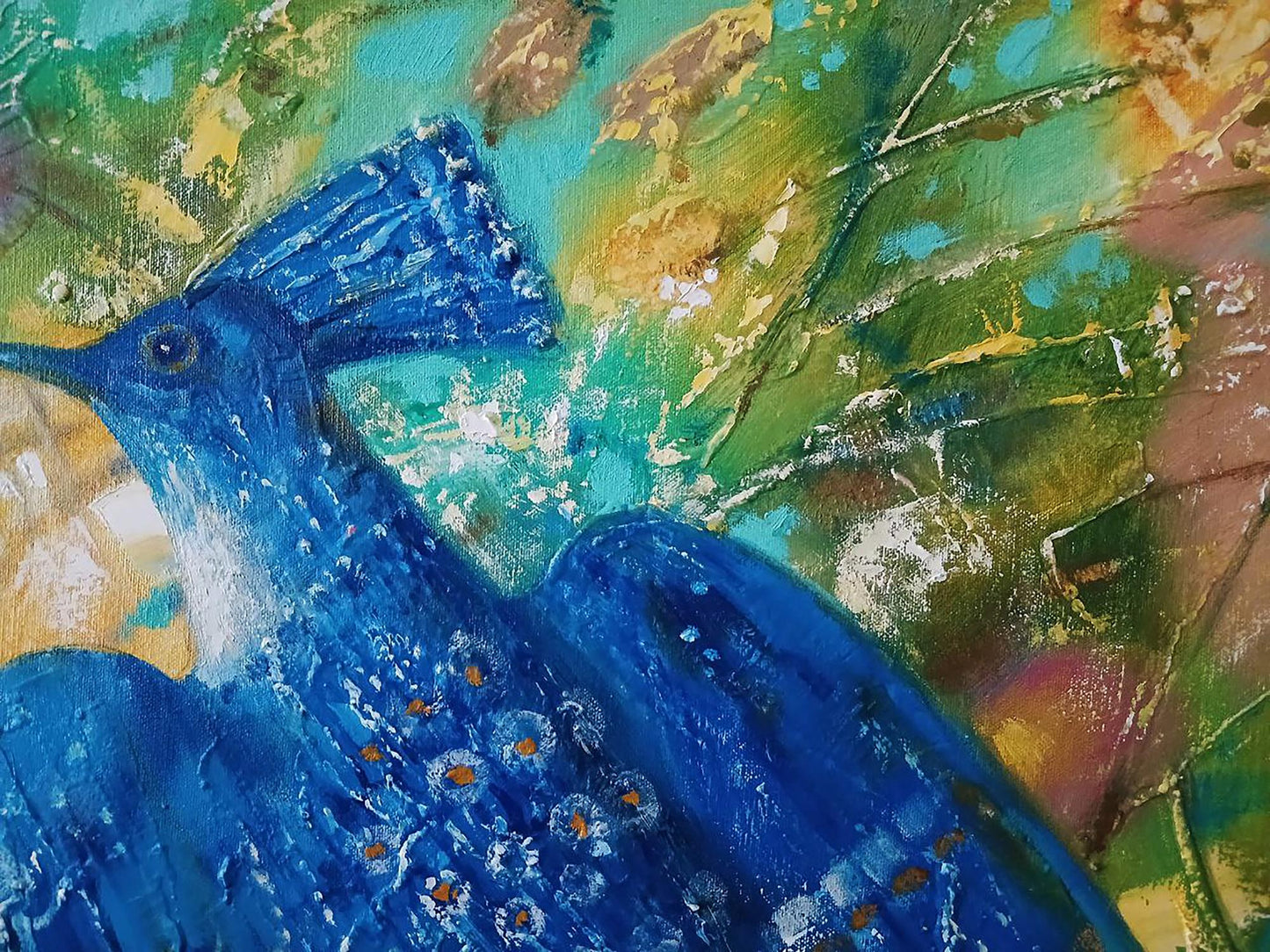 Abstract Blue Bird Peacock oil painting by Anatoly Tarabanov