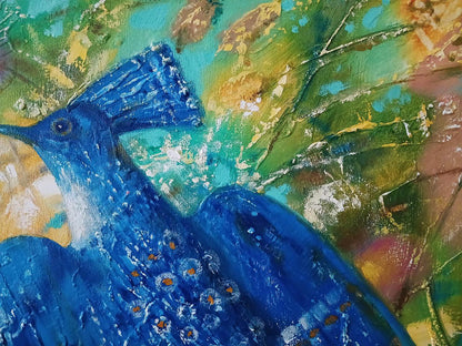 Abstract Blue Bird Peacock oil painting by Anatoly Tarabanov